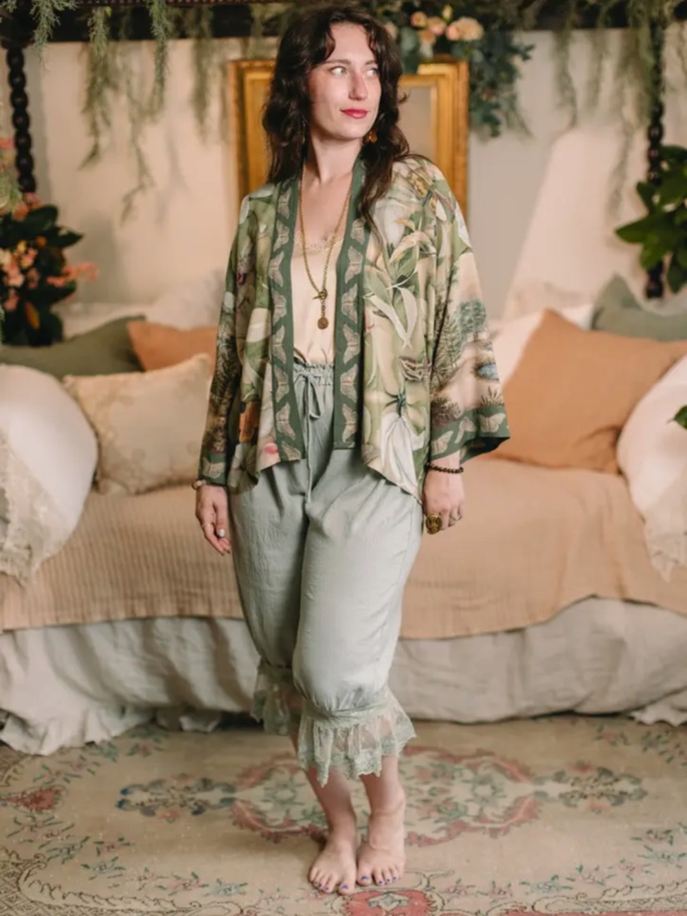 Fleur De Soleil Pixie Crop Kimono w/ Florals & Butterfly - Picture 9 of 12
